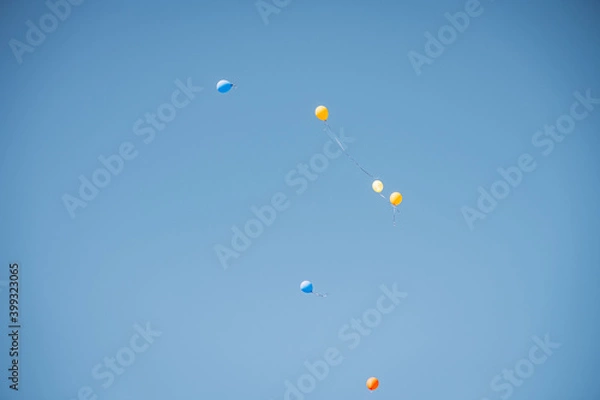 Fototapeta colorful balloons flying in the blue sky,
