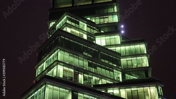 Fototapeta unique bank building with illumination in Minsk