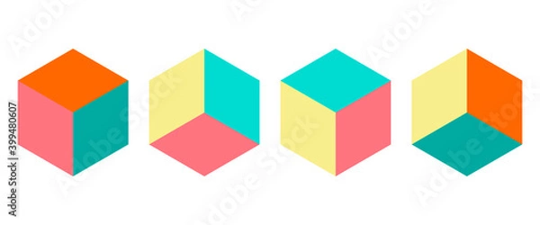 Fototapeta Dimension 3D isometric retro puzzle figures colorful vector game blocks.
