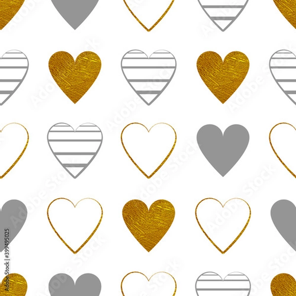 Obraz Simple pattern with Valentine's day hearts with Golden texture