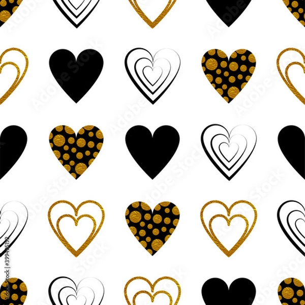 Fototapeta Simple pattern with Valentine's day hearts with Golden texture