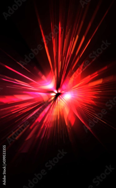 Fototapeta Futuristic lens flare. Light explosion star with glowing particles and lines. Beautiful abstract rays background.