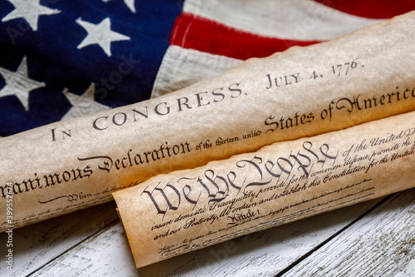 Obraz US Constitution and Declaration of Independence on the American Flag