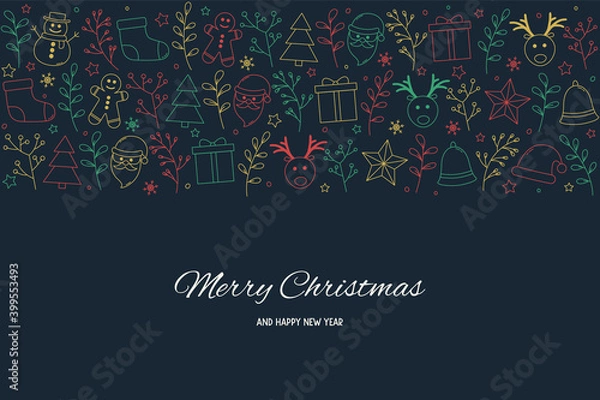 Obraz Christmas background with ornaments. Design of Xmas greeting card. Vector