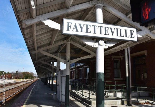 Obraz Train Station Sign, Fayetteville, North Carolina, USA