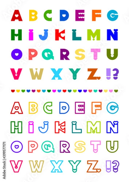 Fototapeta カラフルなハートデザインのアルファベットフォント