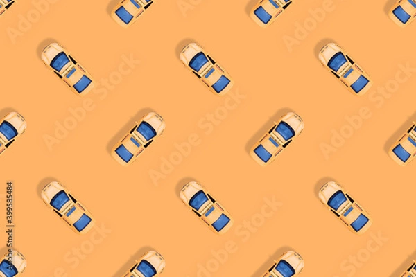 Fototapeta Taxi car top view. Seamless pattern on the theme of taxi.