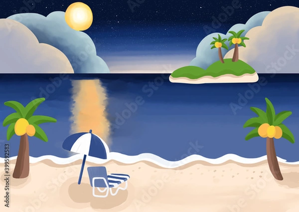 Obraz 夜のリゾート地の景色と島　ビーチのバナー
