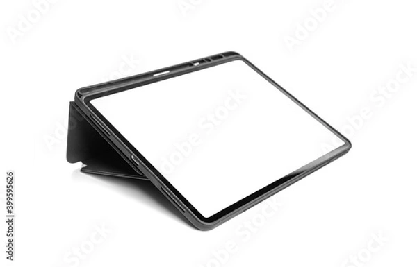 Fototapeta Tablet computer in a case isolated on a white background.