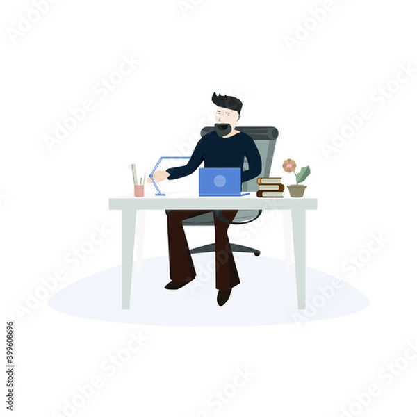 Fototapeta Working at Home Office. Office Concept. Flat Isometric Vector Illustration.