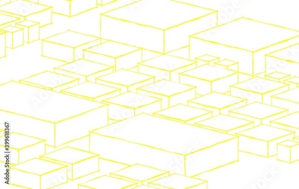 Fototapeta Abstract 3d illustration texture background with yellow color outlined white rectangular blocks in different sizes. 