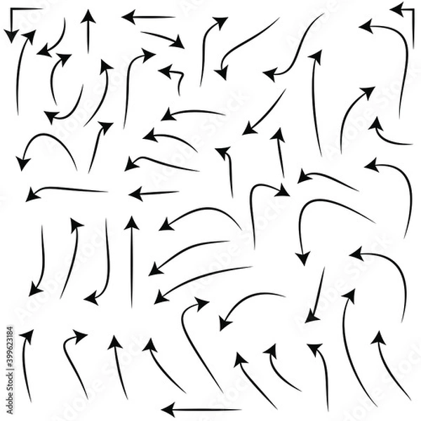 Fototapeta Set of rough hand drawn, handmade elements arrows, waypoints isolated on white background EPS Vector