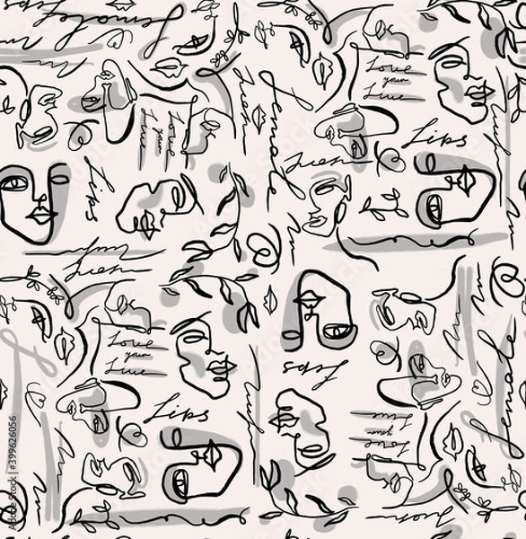 Obraz abstract pattern with humans faces.Vector illustration in vintage style.