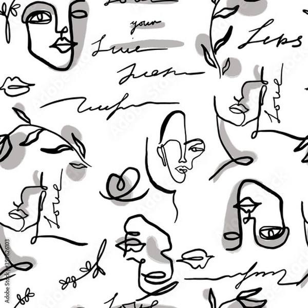 Obraz abstract pattern with humans faces . Vector illustration in vintage style.