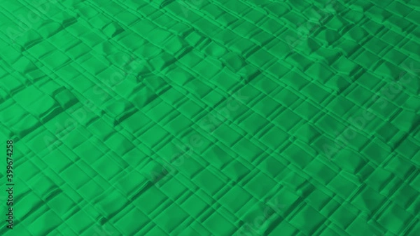Obraz Abstract background with green grid smooth squares. Cell structure surface. Minimal beveled squares grid pattern. Modern background template for documents, reports and presentations. 3d rendering