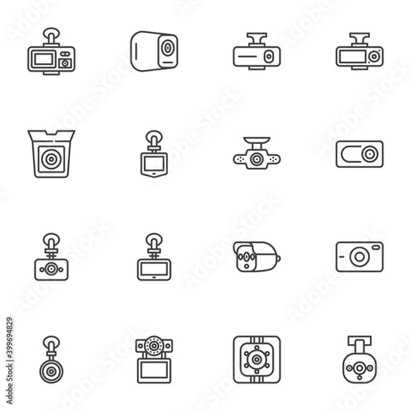 Obraz DVR camera line icons set, outline vector symbol collection, linear style pictogram pack. Signs, logo illustration. Set includes icons as dvr system, car security camera