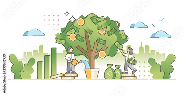 Fototapeta Investment profit tree as success money income and earnings outline concept