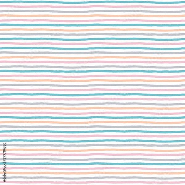 Fototapeta Vector seamless pattern with colorful stripes for kids nursery bedroom. Pastel hand drawn background with uneven thin lines.