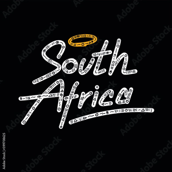 Obraz South Africa. Name country word text card, banner script. Beautiful typography. Handwritten design brush lettering isolated vector.