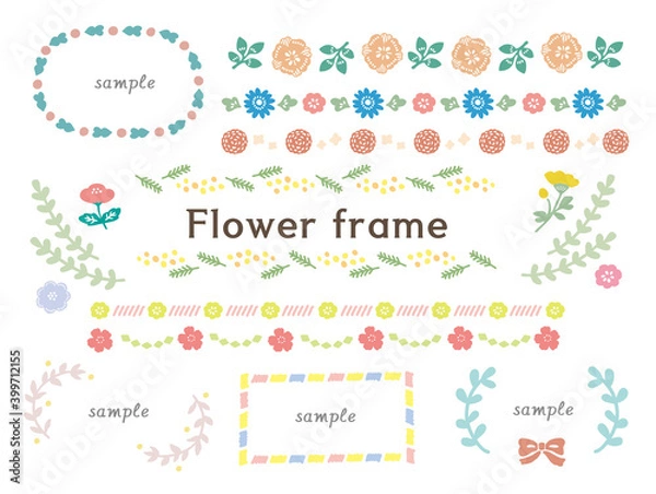 Obraz かわいい花の手描きイラストフレームセット