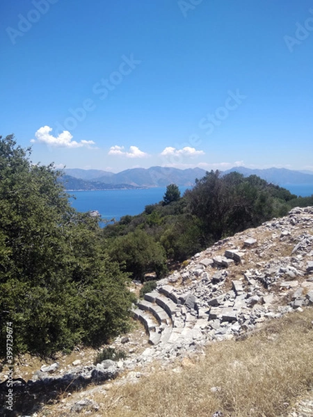 Obraz View for the ancient theater of Amos, Turkey surrounded by beautiful Aegean sea nature