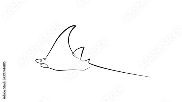 Fototapeta Stingray in one line. Black line vector illustration on white background