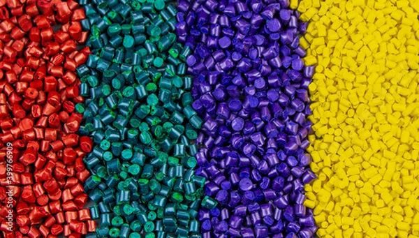 Fototapeta Plastic polymer granules, Color paint that can be used in granular paint plastic and various products Colourful close up!