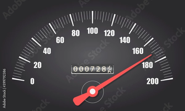 Obraz Speedometer on black background. Sport car odometer with motor miles measuring scale