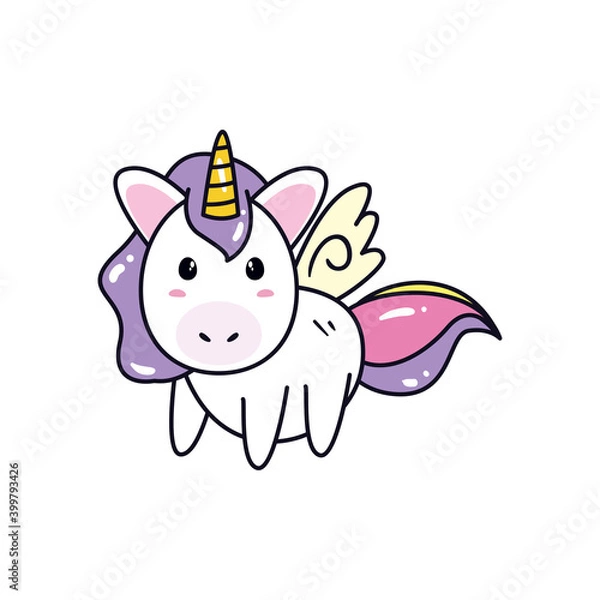 Fototapeta unicorn horse cartoon with wings vector design