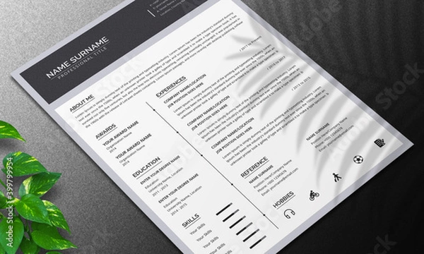 Obraz Gray Minimal Resume Layout