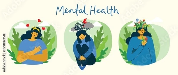 Fototapeta Mental health illustration concept. Psychology visual interpretation of mental health.