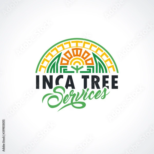Fototapeta Incas logo template. Inca logo. Tree services illustration for your company. Maya Vector element for your design, identity, corporation, shop. 