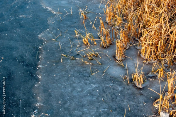 Fototapeta Abstract ice texture. Cracks in a piece of blue ice. Wave.