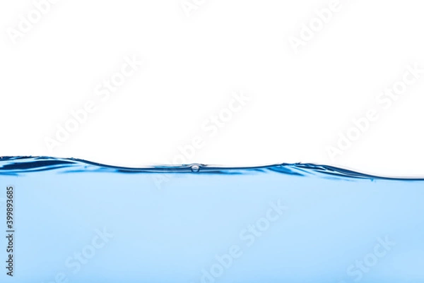 Fototapeta Abstract clean flow ripple surface on liquid. Light blue water wave with air bubbles and a little bit splashed underwater, studio shot isolated on white background