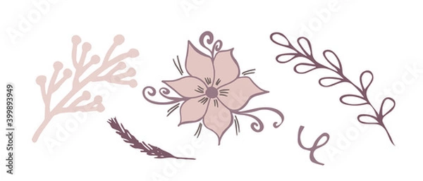 Obraz Doodle illustration of flower. Spring season. Simple doodle illustration for print, greeting card, stickers, wedding design, packaging and etc. St Vaentines or mothers day greeting card.