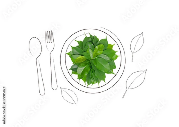 Fototapeta お皿に盛り付けられた緑の葉