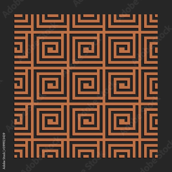 Fototapeta Laser cutting seamless tile. Greek meander panel. Jigsaw die cut ornament. Lacy cutout silhouette stencil. Fretwork maze pattern. Vector template for paper cutting, metal and woodcut.
