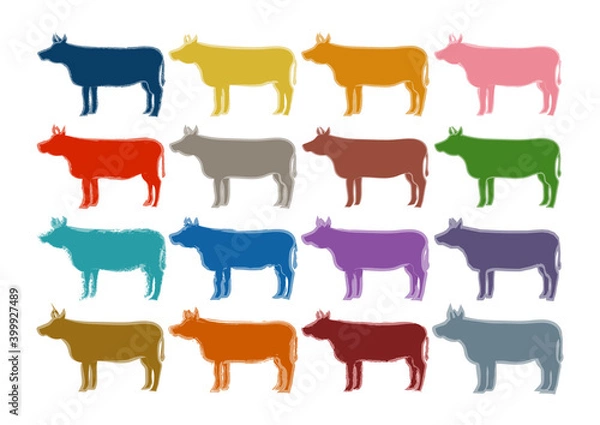 Fototapeta カラフルな牛のシルエットイラスト