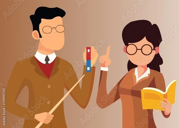 Obraz Vector of male and female teachers delivering their lessons