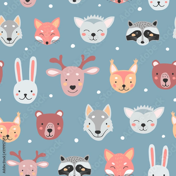 Fototapeta Seamless pattern with cute animals for print design.