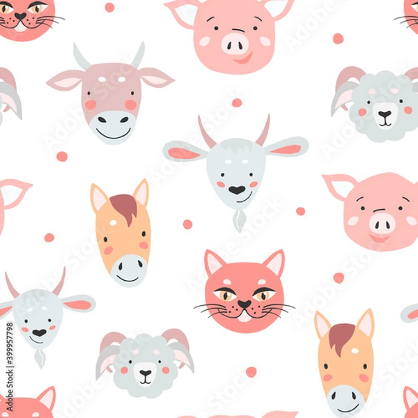 Fototapeta Seamless pattern with cute animals for print design.