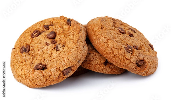 Fototapeta Pile of chocolate chip cookies isolated on white background
