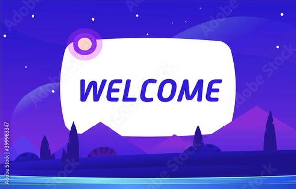 Fototapeta WELCOME Vector night environment with sky clouds. Moonlight.