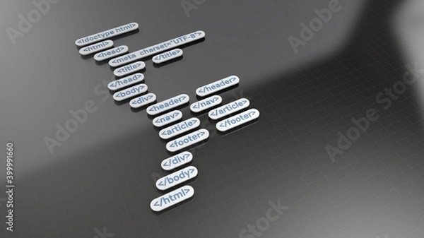 Fototapeta Creating websites, html coding, 3d