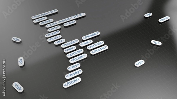 Fototapeta Creating websites, html coding, 3d