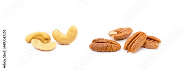 Obraz Roasted cashew nuts and pecan isolated on white background