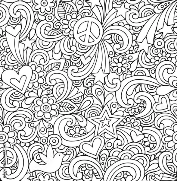 Obraz Seamless Notebook Doodles Psychedelic Groovy Pattern