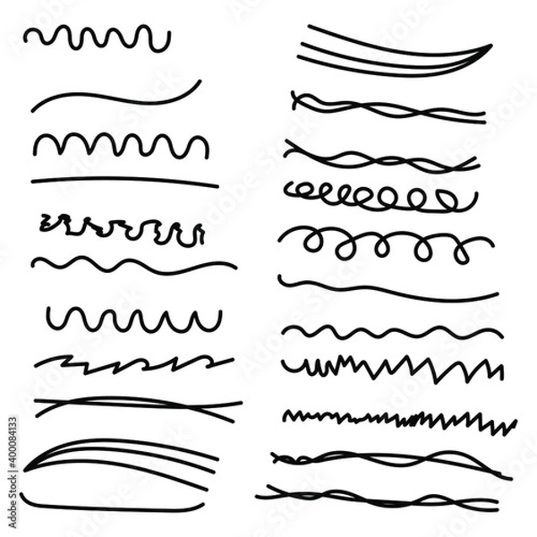 Fototapeta Set of handmade, hand drawn underline strokes isolated on white background EPS Vector
