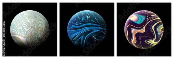 Fototapeta background collection 3d illustration of cosmos planets with liquid digital art texture in dark space with beautiful colors of universe