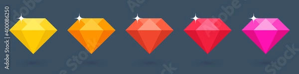 Fototapeta Flat diamonds collection. Colorful gemstone. Vector illustration.
